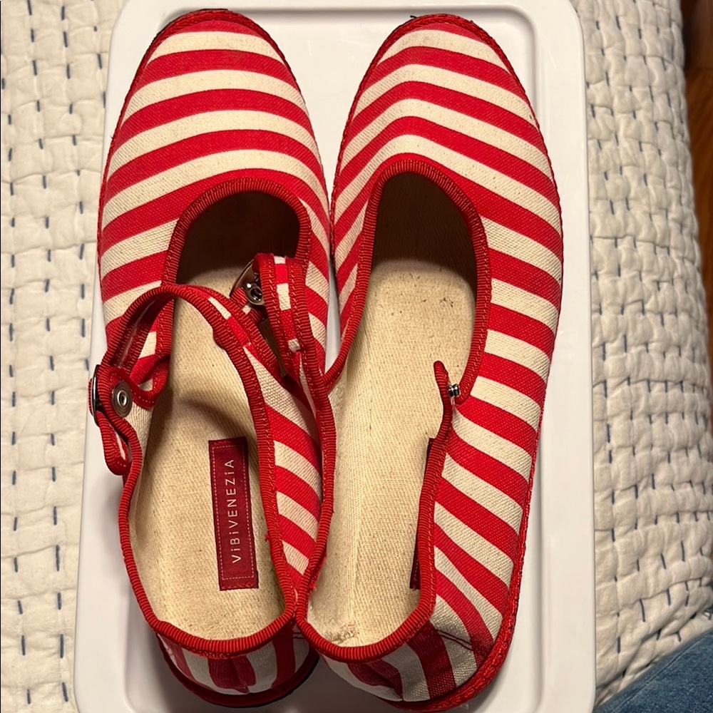 Vibi Venezia Red and White Striped Mary Janes